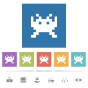 Video game flat white icons in square backgrounds. 6 bonus icons included. - Video game flat white icons in square backgrounds