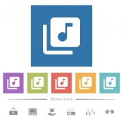 Music library flat white icons in square backgrounds. 6 bonus icons included. - Music library flat white icons in square backgrounds