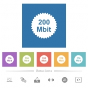 200 mbit guarantee sticker flat white icons in square backgrounds. 6 bonus icons included. - 200 mbit guarantee sticker flat white icons in square backgrounds