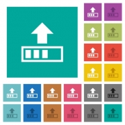 Upload in progress multi colored flat icons on plain square backgrounds. Included white and darker icon variations for hover or active effects. - Upload in progress square flat multi colored icons