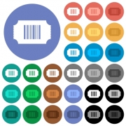 Ticket with barcode multi colored flat icons on round backgrounds. Included white, light and dark icon variations for hover and active status effects, and bonus shades. - Ticket with barcode round flat multi colored icons