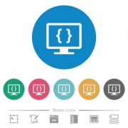 Developing application flat white icons on round color backgrounds. 6 bonus icons included. - Developing application flat round icons