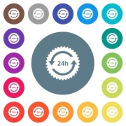 24 hours sticker with arrows flat white icons on round color backgrounds. 17 background color variations are included. - 24 hours sticker with arrows flat white icons on round color backgrounds