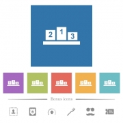 Winners podium with inside numbers flat white icons in square backgrounds. 6 bonus icons included. - Winners podium with inside numbers flat white icons in square backgrounds