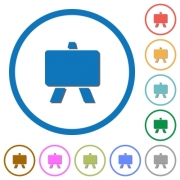 Blackboard flat color vector icons with shadows in round outlines on white background - Blackboard icons with shadows and outlines