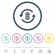 Renewable energy flat color icons in round outlines. 6 bonus icons included. - Renewable energy flat color icons in round outlines