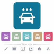 Car wash white flat icons on color rounded square backgrounds. 6 bonus icons included - Car wash flat icons on color rounded square backgrounds
