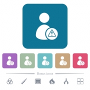 User account warning white flat icons on color rounded square backgrounds. 6 bonus icons included - User account warning flat icons on color rounded square backgrounds