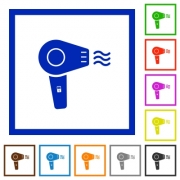 Hairdryer with propeller flat color icons in square frames on white background - Hairdryer with propeller flat framed icons