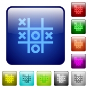 Tic tac toe game icons in rounded square color glossy button set - Tic tac toe game color square buttons - Large thumbnail