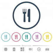 Cutlery flat color icons in round outlines. 6 bonus icons included. - Cutlery flat color icons in round outlines - Large thumbnail