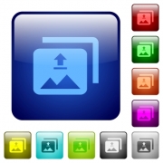 Upload multiple images icons in rounded square color glossy button set - Upload multiple images color square buttons - Large thumbnail