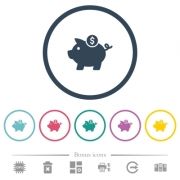 Dollar piggy bank flat color icons in round outlines. 6 bonus icons included. - Dollar piggy bank flat color icons in round outlines - Large thumbnail