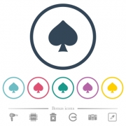Spades card symbol flat color icons in round outlines. 6 bonus icons included. - Spades card symbol flat color icons in round outlines - Large thumbnail