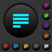 Text align justify last row left dark push buttons with vivid color icons on dark grey background - Text align justify last row left dark push buttons with color icons