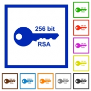 256 bit rsa encryption flat color icons in square frames on white background - 256 bit rsa encryption flat framed icons - Large thumbnail