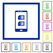 Dual SIM mobile flat color icons in square frames on white background - Dual SIM mobile flat framed icons - Large thumbnail