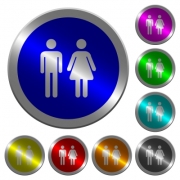 Male and female sign icons on round luminous coin-like color steel buttons - Male and female sign luminous coin-like round color buttons - Large thumbnail