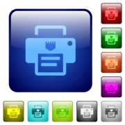 IP printer icons in rounded square color glossy button set - IP printer color square buttons