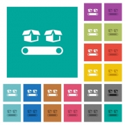 Conveyor with boxes multi colored flat icons on plain square backgrounds. Included white and darker icon variations for hover or active effects. - Conveyor with boxes square flat multi colored icons - Large thumbnail