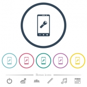 Mobile flashlight flat color icons in round outlines. 6 bonus icons included. - Mobile flashlight flat color icons in round outlines