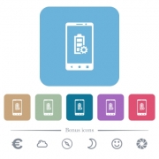 Mobile battery settings white flat icons on color rounded square backgrounds. 6 bonus icons included - Mobile battery settings flat icons on color rounded square backgrounds - Large thumbnail