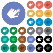Left handed slide down gesture multi colored flat icons on round backgrounds. Included white, light and dark icon variations for hover and active status effects, and bonus shades. - Left handed slide down gesture round flat multi colored icons