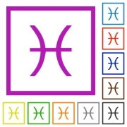 Pisces zodiac symbol flat color icons in square frames on white background - Pisces zodiac symbol flat framed icons