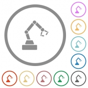 Robot arm flat color icons in round outlines on white background - Robot arm flat icons with outlines