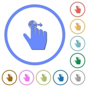 Right handed slide right gesture flat color vector icons with shadows in round outlines on white background - Right handed slide right gesture icons with shadows and outlines