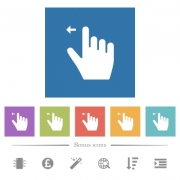 Right handed move left gesture flat white icons in square backgrounds. 6 bonus icons included. - Right handed move left gesture flat white icons in square backgrounds