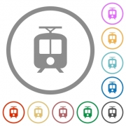 Tram flat color icons in round outlines on white background - Tram flat icons with outlines