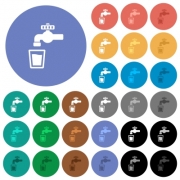 Drinking water multi colored flat icons on round backgrounds. Included white, light and dark icon variations for hover and active status effects, and bonus shades. - Drinking water round flat multi colored icons
