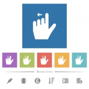 Left handed move left gesture flat white icons in square backgrounds. 6 bonus icons included. - Left handed move left gesture flat white icons in square backgrounds