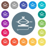 Car jack with crank flat white icons on round color backgrounds. 17 background color variations are included. - Car jack with crank flat white icons on round color backgrounds