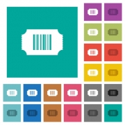 Ticket with barcode multi colored flat icons on plain square backgrounds. Included white and darker icon variations for hover or active effects. - Ticket with barcode square flat multi colored icons