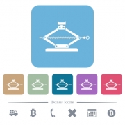 Car jack white flat icons on color rounded square backgrounds. 6 bonus icons included - Car jack flat icons on color rounded square backgrounds