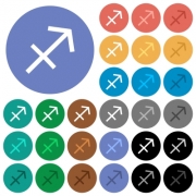 Sagittarius zodiac symbol multi colored flat icons on round backgrounds. Included white, light and dark icon variations for hover and active status effects, and bonus shades. - Sagittarius zodiac symbol round flat multi colored icons