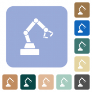 Robot arm white flat icons on color rounded square backgrounds - Robot arm rounded square flat icons