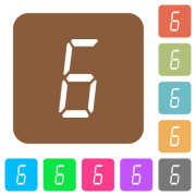 digital number six of seven segment type flat icons on rounded square vivid color backgrounds. - digital number six of seven segment type rounded square flat icons