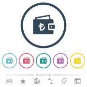 Turkish Lira wallet flat color icons in round outlines. 6 bonus icons included. - Turkish Lira wallet flat color icons in round outlines - Large thumbnail