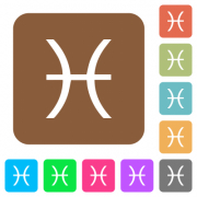 Pisces zodiac symbol flat icons on rounded square vivid color backgrounds. - Pisces zodiac symbol rounded square flat icons