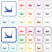 Car jack color flat icons in rounded square frames. Thin and thick versions included. - Car jack outlined flat color icons