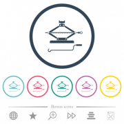 Car jack with crank flat color icons in round outlines. 6 bonus icons included. - Car jack with crank flat color icons in round outlines