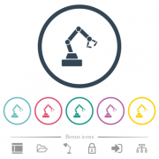 Robot arm flat color icons in round outlines. 6 bonus icons included. - Robot arm flat color icons in round outlines