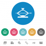 Car jack flat white icons on round color backgrounds. 6 bonus icons included. - Car jack flat round icons