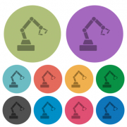 Robot arm darker flat icons on color round background - Robot arm color darker flat icons