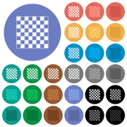 Chess board multi colored flat icons on round backgrounds. Included white, light and dark icon variations for hover and active status effects, and bonus shades. - Chess board round flat multi colored icons - Large thumbnail