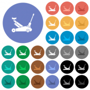 Car jack multi colored flat icons on round backgrounds. Included white, light and dark icon variations for hover and active status effects, and bonus shades. - Car jack round flat multi colored icons - Large thumbnail