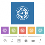 Roulette wheel flat white icons in square backgrounds. 6 bonus icons included. - Roulette wheel flat white icons in square backgrounds